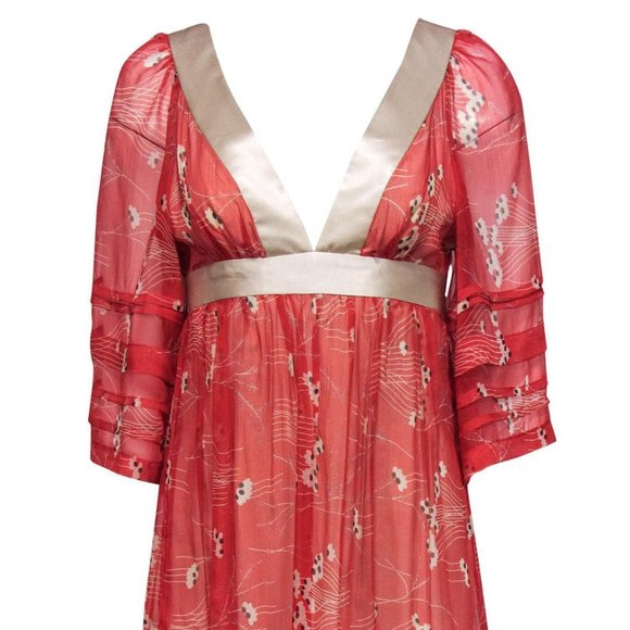 Development by Erica Davies Red 100% Silk Floral Print Dress EUC - Picture 4 of 16